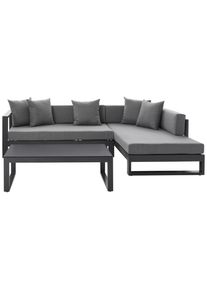 Amatio Loungegarnitur, Anthrazit, Metall, Glas, Textil, 3-teilig, F&uuml;llung: Schaumstoff,Polyester,Schaumstoff, Ottomane rechts, L-Form, 248x180 cm, Gartenm&ouml;bel, Loungem&ouml;bel, Loungegarnituren