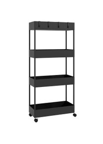 HOMCOM Kitchen Cart with 4 Shelves, 4 Flexible Hooks, 4 Casters, 40 cm x 19 cm x 90 cm, Slim Cart, Black | Aosom Ireland