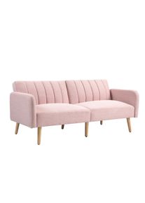 HOMCOM 2-Seater Convertible Sofa Scandinavian Design 3-Position Reclining Backrest Wood Legs Linen-Look Fabric Pink | Aosom Ireland