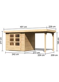 Karibu , Naturfarben , Holz , Fichte , massiv , 217x211x491 cm , Freizeit im Garten, Gartenbauten, Gartenh&auml;user