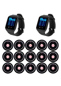Wireless Good 2 Waiter Watch Receiver Pagers & 15 Table Call Buttons Restaurant Cafe Clinic Calling System in Russian Spanish
