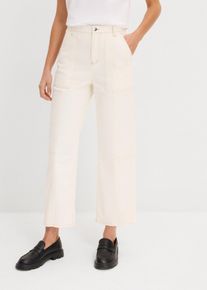 bonprix Spodnie o skr&oacute;conej długości z diagonalu z mieszanki bawełny i elastanu, biały, 36