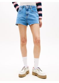 Jeansshorts Tommy Jeans "HOT PANT BJ4138", Damen, Gr. 27, N-Gr, denim medium, Denim/Jeans, Obermaterial: 99% Baumwolle, 1% Elasthan, regular fit kurz, Jeans Jeansshorts, mit hohem Bund, authentische Stone-Waschung