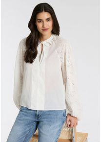 Langarmbluse BOSS Orange "Belvast Premium Damenmode", Damen, Gr. 38, open wei&szlig; 118, Web, Obermaterial: 100% Baumwolle, unifarben, h&uuml;ftlang, Rundhals, Raglan&auml;rmel elastischer Bund, Blusen Langarmbluse, Baumwoll-Musselin mit Broderie-Anglaise