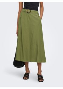 Jacqueline de Yong Maxirock JDY "JDYMILAN LINEN HW BELTED SKIRT WVN DIA", Damen, Gr. M, olive drab, Web, Obermaterial: 45% Baumwolle, 35% Viskose, 20% Leinen, unifarben, R&ouml;cke Maxirock, Sommerrock mit Leinen