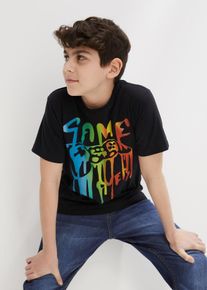 T-Shirt bonprix, Jungen, Gr. 164/170, schwarz (schwarz bedruckt), Obermaterial: 100% Baumwolle, Shirts T-Shirt, bequeme Passform, Kurzarm-Design, mit Gamer-Motiv, aus Baumwolle