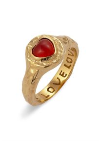 Siegelring HAZE & GLORY "Ring Me hearty Siegelring Herz Onyx Rot 925 Sterling Silber" Gr. 58, gold, Fingerringe, Damen, 58, Silber 925 (Sterlingsilber), Siegelring