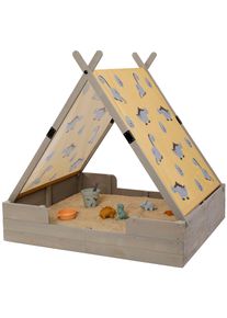 Sandkasten Muddy Buddy "Dino Lover", grau (warmgrau), Sandk&auml;sten, Kinder, B/H/L: 120cm x 140cm x 140cm, Massivholz, Sandkasten, warmgrau, Holzschutz vorbehandelt, B:120cm H:140cm L:140cm