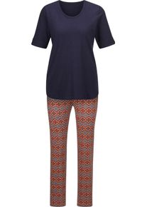 w&auml;schepur Dames Pyjama in grafisch dessin marine/oranje bedrukt Maat 36/38