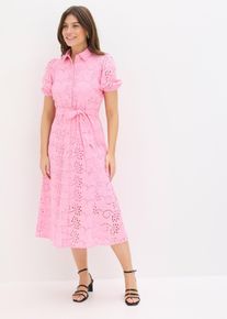 Lochstickerei-Blusenkleid aus reiner Baumwolle, rosa, Gr&ouml;&szlig;e 42, 100% Baumwolle, bonprix