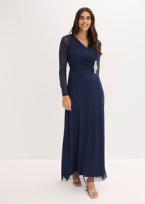 Abendkleid aus zartem T&uuml;ll mit Steinapplikation, blau, Gr&ouml;&szlig;e 48, bonprix