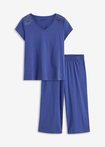 Capri Pyjama mit weiter Culotte, blau, Gr&ouml;&szlig;e 56/58 (3XL), 100% Baumwolle, bonprix