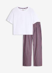 Pyjama mit gewebter Hose, wei&szlig;, Gr&ouml;&szlig;e 36/38 (S), 100% Baumwolle, bonprix