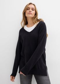 bonprix Długi sweter oversize z rozcięciami po bokach, czarny, 36/38