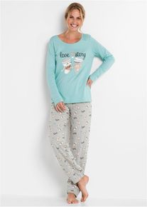 bonprix Femei Pijama cu bumbac organic, albastru, 52/54