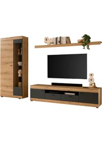 Wohnwand Home Affaire "Soleto, zeitlose Anbauwand, Komplettset im modernen Stil", eiche evoke, B:300cm H:201cm T:35cm, FSC-zertifizierter Holzwerkstoff, Kastenm&ouml;bel-Sets, Wohnwand, enth&auml;lt Vitrine, Lowboard und Wandboard