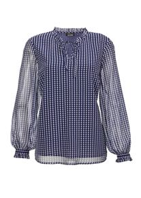 Chiffonbluse GOLDNER "Kurzgr&ouml;&szlig;e Bluse", Damen, Gr. 21, blau (marine, wei&szlig;, gemustert), Obermaterial: 100% Polyester PES., Manschette, Blusen Chiffonbluse, Mit femininen R&uuml;schendetails