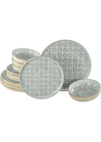 Teller-Set Creatable "Uno Emiliana, Teller Set 12-tlg", grau, 12 Stk., Steinzeug, Geschirr-Sets, Teller-Set, Shabby Look, Vintage Style