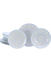 Teller-Set Creatable "Primavera Pastell, Teller Set 12-tlg.", bunt, 12, Steinzeug, Geschirr-Sets, Teller-Set, Vollfl&auml;chig dekoriert, Schmetterlingsmotive, Zarte Pastellt&ouml;ne