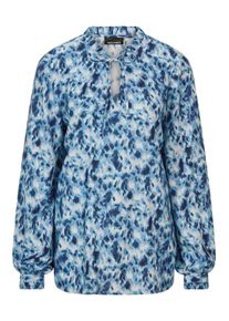 Schlupfbluse GOLDNER "Kurzgr&ouml;&szlig;e Moderne R&uuml;schenbluse mit Stehkragen", Damen, Gr. 25, blau (blau, gemustert), Obermaterial: 100% Viskose CV., Blusen Schlupfbluse, R&uuml;schen