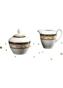 Milch- und Zuckerset Creatable "Majestosa", wei&szlig; (wei&szlig;, braun, goldfarben), 2 Stk., Porzellan, Geschirr-Sets, Milch- und Zuckerset, Dekor schwarz abgesetzt