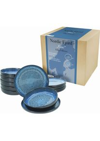 Teller-Set Creatable "Nordic Fjord", blau, 12 Stk., Steinzeug, Geschirr-Sets, Teller-Set, Tafelservice, 6 Speiseteller &Oslash; 26 cm, 6 Suppenteller &Oslash; 22,5 cm