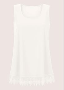 Madeleine Mode Blusentop MADELEINE "Blusentop Top mit Spitze", Damen, Gr. 44, wei&szlig; (wollwei&szlig;), Obermaterial: 100% Polyester PES., Modern, normal, Blusen Blusentop