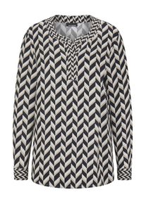 Schlupfbluse GOLDNER "Grafische Viskosebluse mit Rundhals", Damen, Gr. 40, beige (stein, schwarz, gemustert), Obermaterial: 100% Viskose CV., Modisch, figurumspielend, Blusen Schlupfbluse, Seitennahtschlitze