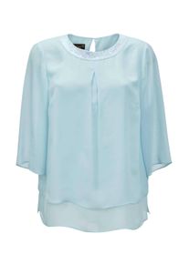 Kurzarmbluse GOLDNER "Luftige Chiffonbluse mit Pailletten", Damen, Gr. 42, blau (blaut&uuml;rkis), Obermaterial: 100% Polyester PES., festlich, figurumspielend, weit Sonstiges, Blusen Kurzarmbluse, Mit Pailletten und Perlen am Ausschnitt