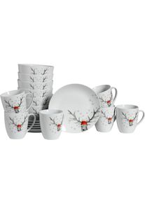Fr&uuml;hst&uuml;cks-Geschirrset Creatable "Hirsch, Fr&uuml;hst&uuml;cksset 18-tlg", wei&szlig;, 18 Stk., Porzellan, Geschirr-Sets, Fr&uuml;hst&uuml;cks-Geschirrset, Winterdekor, Hirschmotiv