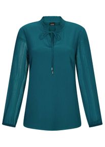 Chiffonbluse GOLDNER "Elegante Jersey-Bluse mit Rundhals", Damen, Gr. 54, gr&uuml;n (petrol), Obermaterial: 100% Polyester PES., Modisch, figurumspielend, Gummib&uuml;ndchen, Blusen Chiffonbluse, Gummibund