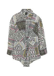 Madeleine Mode Hemdbluse MADELEINE "Bluse Bedruckte Bluse mit Knoten-Effekt und 3/4-&Auml;rmeln", Damen, Gr. 38, wei&szlig; (wollwei&szlig;, multicolor), Obermaterial: 65% Viskose CV. 35% Seide silk., Modern, Blusen Hemdbluse