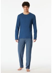 Schlafanzug Schiesser "Casual Essentials", Herren, Gr. 110, 815, blau, Single Jersey, Obermaterial: 100% Baumwolle, regular fit lang, Rundhals, Homewear-Sets Schlafanzug, mit unifarbenem Langarmshirt mit rundem Halsausschnitt