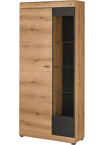 Vitrine Home Affaire "Soleto, Vitrinenschrank in Evoke Eiche, moderne Glasvitrine", eiche evoke, B:90cm H:201cm T:35cm, FSC-zertifizierter Holzwerkstoff, Schr&auml;nke, Vitrine, ausreichend Stauraum, schwarze Griffe aus Metall, zeitlos