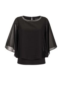 Kurzarmbluse GOLDNER "Edle Chiffonbluse, U-Boot-Ausschnitt", Damen, Gr. 52, schwarz, Obermaterial: 100% Polyester PES., figurumspielend, U-Boot-Ausschnitt, Sonstiges, Blusen Kurzarmbluse, Glitzersteine