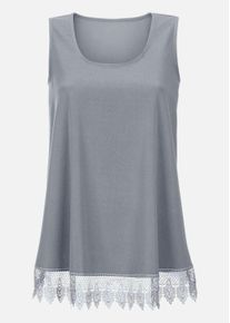 Madeleine Mode Blusentop MADELEINE "Blusentop Top mit Spitze", Damen, Gr. 46, grau (steingrau), Obermaterial: 100% Polyester PES., Modern, normal, Blusen Blusentop