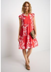 Sommerkleid Lascana, Damen, Gr. 46, N-Gr, blau (rot, wei&szlig; bedruckt), Web, Obermaterial: 100% Viskose, bedruckt, figurumspielend ca. Mitte Oberschenkel, V-Ausschnitt, Kleider Sommerkleid, mit Blumenprint und s&uuml;&szlig;en Fl&uuml;gel&auml;rmeln, Sommerkleid, Strandkleid, Topseller