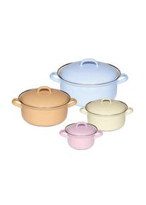 Riess Kochtopfset, Gelb, Rosa, Goldfarben, Hellblau, Metall, 8-teilig, 4 l,0,5 und 1 l,2 l, 29x28.5x38 cm, backofengeeignet,backofengeeignet, Kochgeschirr, T&ouml;pfe, Topfsets