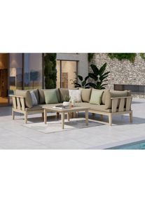 Ambia Garden Loungegarnitur, Akaziefarben, Holz, Kunststoff, Akazie, massiv, F&uuml;llung: Polyester,Komfortschaum, 140.5x140.5 cm, Gartenm&ouml;bel, Loungem&ouml;bel, Loungegarnituren