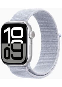 Apple Watch Series 10 Aluminium 42 mm (2024) | GPS + Cellular | silber | Sport Loop | Blaue Wolke