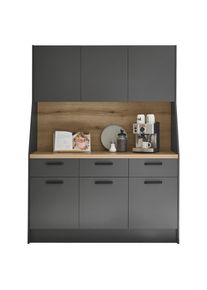 P & B Buffet, Graphitfarben, Kunststoff, 6 F&auml;cher, 3 Schublade(n) Schubladen, 153x205x58 cm, Beim&ouml;bel erh&auml;ltlich, K&uuml;chen, K&uuml;chenm&ouml;bel, Buffetschr&auml;nke
