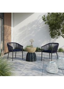 Gartensessel-Set 2-er Benicia Blau aus Metall/Textil