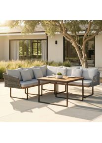 Dining-Loungeset Viola Grau Outdoorstoff/Metall/Holz