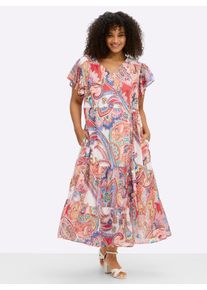 sheego by Joe Browns Dames Chiffonjurk met paisleyprint in ecru/rood gedessineerd ,maat 46, Witt, 100% Polyester