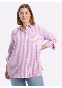 sheego Damen Gestreifte Bluse mit 3/4-&Auml;rmeln in orchidee-wei&szlig;-gestreift ,Gr&ouml;&szlig;e 56, Witt, 65% Baumwolle, 35% Viskose