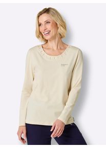 Dames Vrijetijdsshirt met decoratieve bies in champagne ,maat 36/38, Witt, 95% Katoen, 5% Elastan