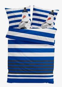 bonprix Lenjerie de pat cu design floral, albastru, 1x 80/80 cm, 1x 135/200 cm