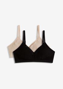 bonprix Női Kip&aacute;rn&aacute;zott Bralette melltart&oacute; merev&iacute;tő n&eacute;lk&uuml;l &eacute;s bio-pamuttal (2 db-os csomag), fekete, 40