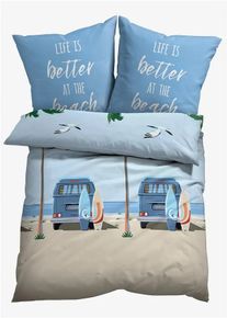 bonprix Lenjerie de pat din mix de bumbac, albastru, 1x 80/80 cm, 1x 135/200 cm