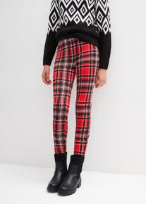 bonprix Legginsy dziewczęce ocieplane, w kratę, czerwony, 128/134